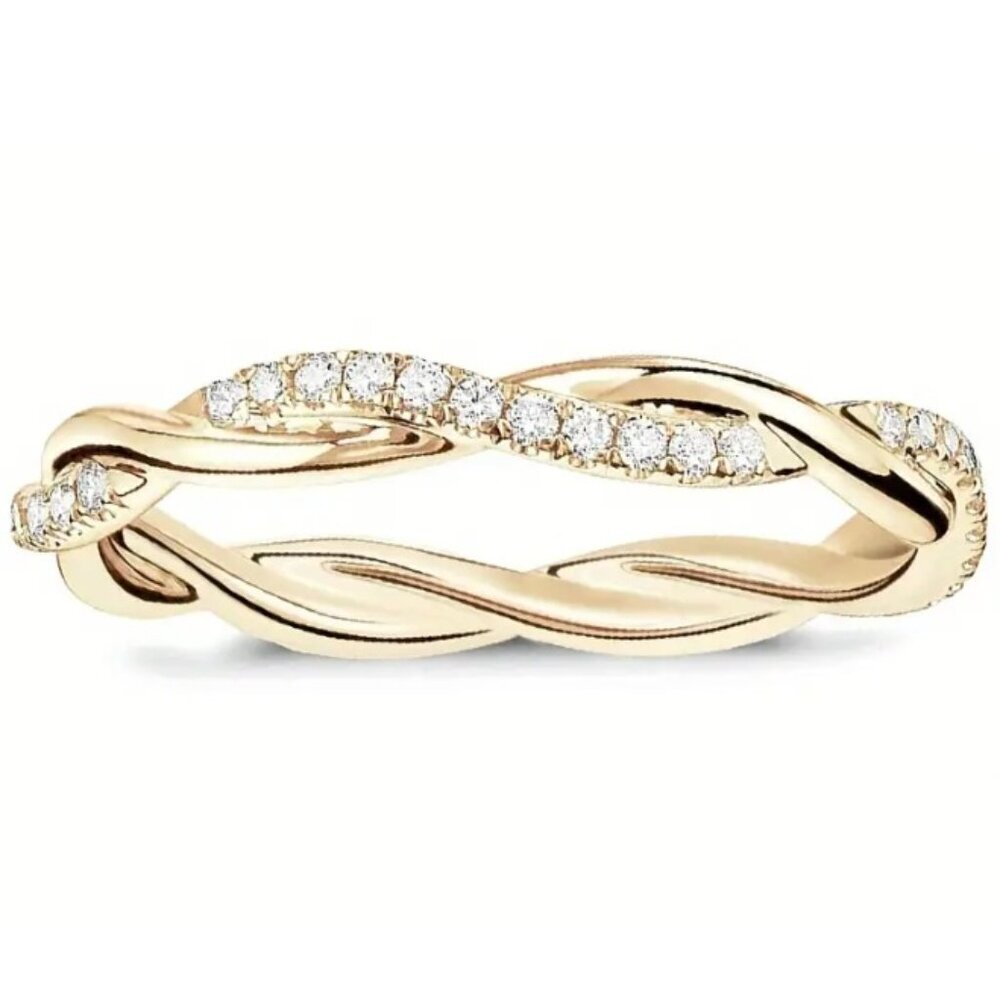 14k Gold Electro-Plated Twisted Band & Lab Created Cubic Zirconia Eternity Band